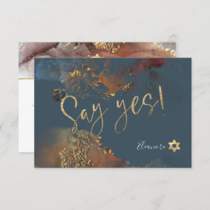 Cartão RSVP PixDezines Mitzvah ✡ H2 Galaxy Abstrato Teal Rust