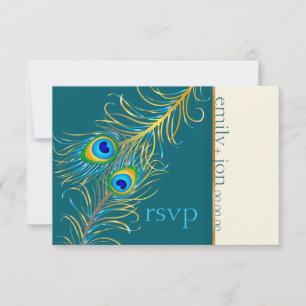 Cartão RSVP PixDezines pena de pavão/verde-azulado