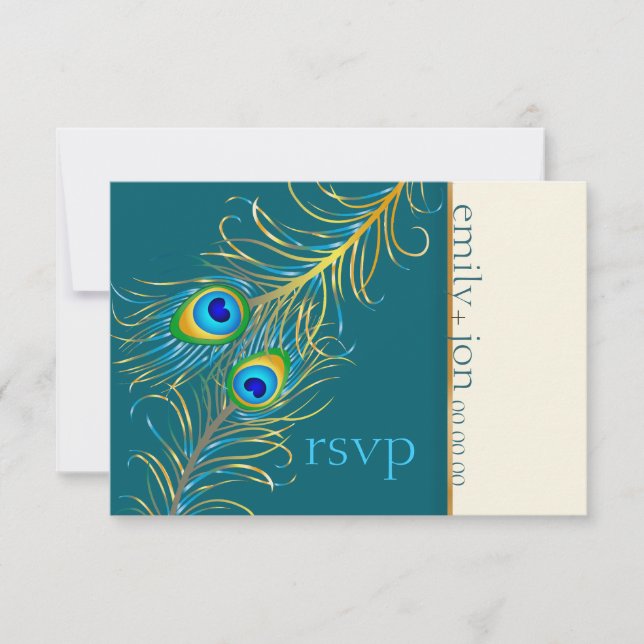 Cartão RSVP PixDezines pena de pavão/verde-azulado (Frente)