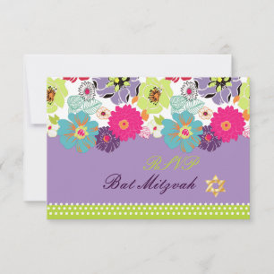 Cartão RSVP PixDezines rsvp/Alegre retro floral, Bat Mitzvah