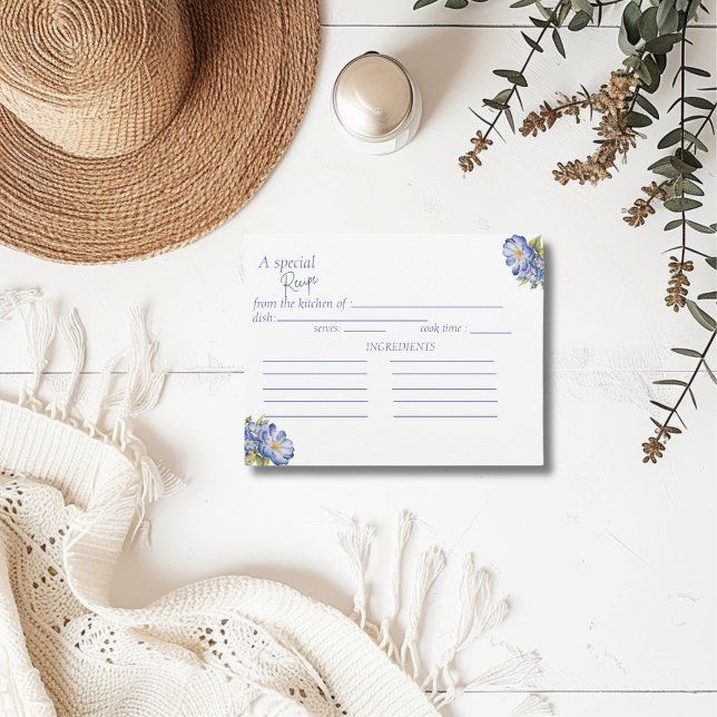 Cartão RSVP Placa de Chá de panela de Receita Floral Azul Mode (Criador carregado)