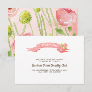 Cartão RSVP Placa de Recepção de casamento de Aquarela de Rosa