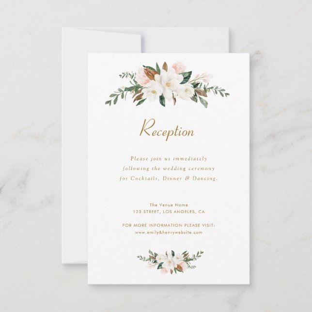 Cartão RSVP placa de recepção de casamento floral magnólia bra (Frente)