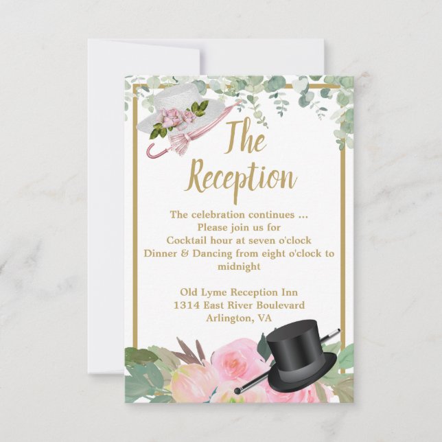Cartão RSVP Placa de Recepção de casamento Românica Romântica  (Frente)