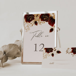 Cartão RSVP Placa sentada com número de tabela de Rosas Dourad