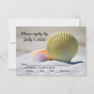 Cartão RSVP Placas Respostas de Casamento de Praia de Seashell