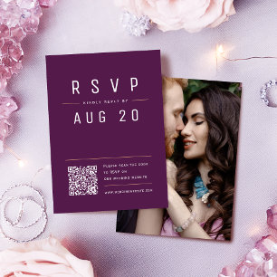 Cartão RSVP Plum Purple Modern Chic Simple Typografia Simples 