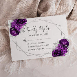 Cartão RSVP Plum Silver Floral Branco Geométrico