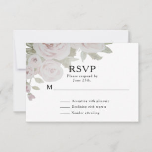 Cartão RSVP Plush Pink Gray Rose Floral Watercolor Wedding