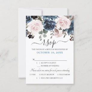 Cartão RSVP Pó Azul Rubor Rosa Floral Botânico Casamento