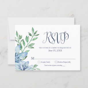 Cartão RSVP Pó de Aquarela Azul Poeirento Azul Marinho Floresc