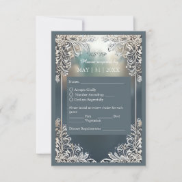 Cartão RSVP poeira azul deco ornamentado quadro