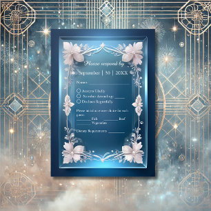 Cartão RSVP poeira azul deco ornamentado quadro