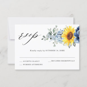 Cartão RSVP Poeira de Girassol Azul Ardósia Peônia Casamento F