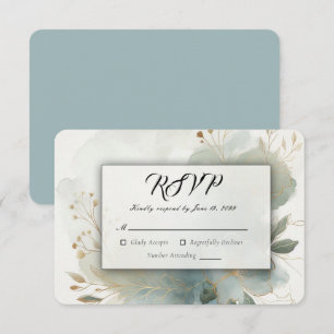 Cartão RSVP Poeira Dourada Suave Azul Romântico Casamento