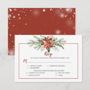 Cartão RSVP Poinsétia Vermelha Elegante Sempre-verde Responder
