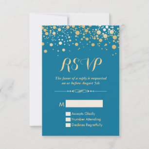 Cartão RSVP - Pontos Confetti Dourados - Azul Real