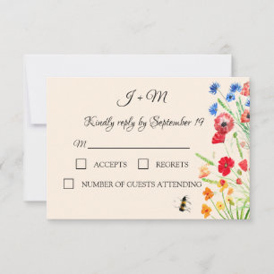 Cartão RSVP Poppies Rustic Wildflower Cornflower Casamento RSV