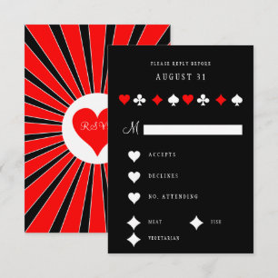 Cartão RSVP Pôquer Casino Trajes Vermelho e Preto Vegas 