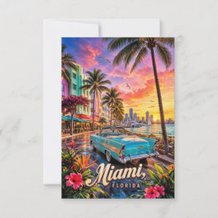 Cartão RSVP Pôr do sol na orla de Miami Flórida