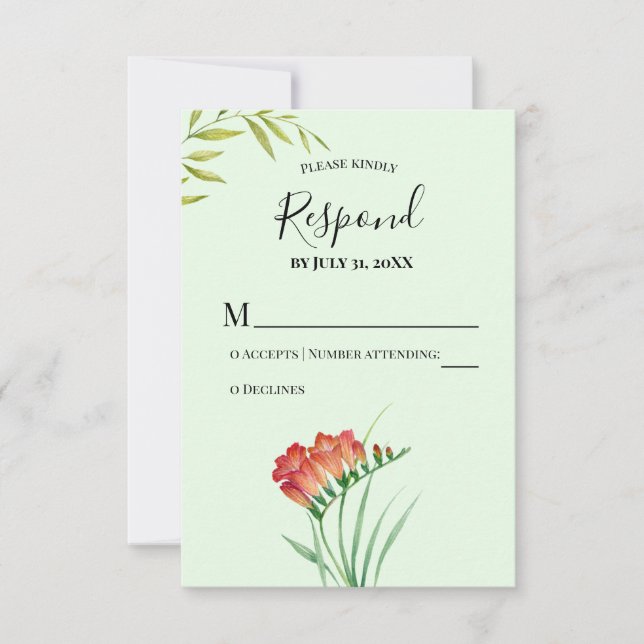 Cartão RSVP Por favor responda Aquarela Laranja Crocosmia Lúci (Frente)