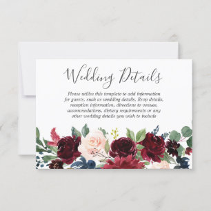 Cartão RSVP Pormenores do Casamento Floral do Vinho Vermelho M