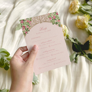 Cartão RSVP Portas Reais Rosa Empoeirado Falso Folha Casamento