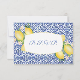 Cartão RSVP Positano Lemons Azulejos Azuis Escolha das Refeiçõ