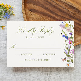 Cartão RSVP Prado de Flores Silvestres Colorido Casamento Crem