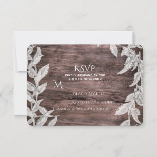 Cartão RSVP Prata branca deixa madeira russa cair Elegante RSV
