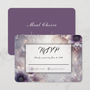 Cartão RSVP Prata e Suave Ametista Flores de Inverno Casamento