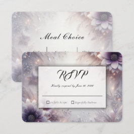 Cartão RSVP Prata e Suave Ametista Flores de Inverno Casamento