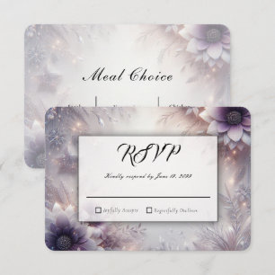 Cartão RSVP Prata e Suave Ametista Flores de Inverno Casamento