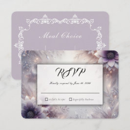 Cartão RSVP Prata e Suave Ametista Flores de Inverno Casamento