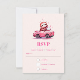 Cartão RSVP Preguiça Fofa em um Conversível Rosa