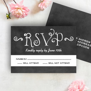 Cartão RSVP Preto Casamento Rustic Script Chalkboard