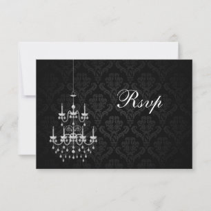 Cartão RSVP Preto com Silhueta de Lustre Branco