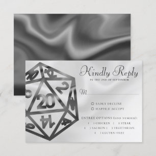 Cartão RSVP Preto D20 - Crit Fantasy Gamer Dice Entree Choic