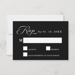 Cartão RSVP Preto de Casamento Delicado