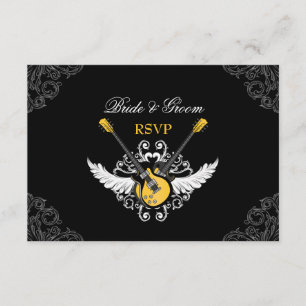 Cartão RSVP Preto de Rock e Roll Wedding
