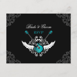 Cartão RSVP Preto de Rock e Roll Wedding
