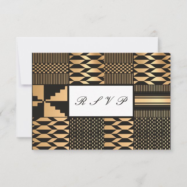 Cartão RSVP Preto - Dourado Kente (Branco) (Frente)