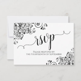 Cartão RSVP Preto e Branco Elegante Caligrafia de Casamento co