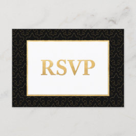 Cartão RSVP Preto e Dourado Fleur De Lis Casado