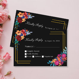 Cartão RSVP Preto Fiesta Weding Watercolor Mexican