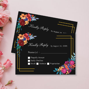 Cartão RSVP Preto Fiesta Weding Watercolor Mexican