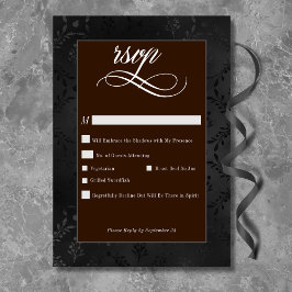 Cartão RSVP Preto-Gótico Escuro Satin Damask Brown