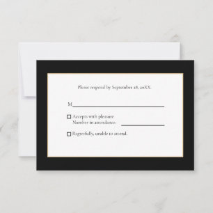 Cartão RSVP Preto moderno elegante e Dourado