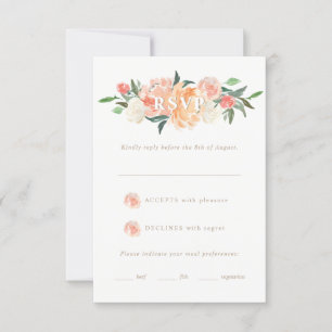 Cartão RSVP Primavera Blush Peach Watercolor Floral Weding RSV