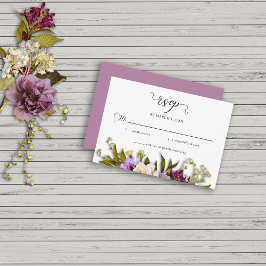 Cartão RSVP Primavera Floral Greenery Rustic Wedding